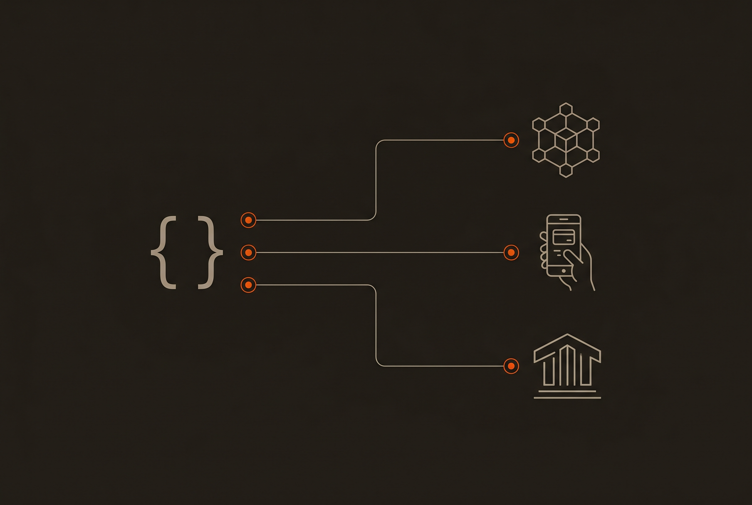 Technical diagram showing code connecting to Polygon, Nequi, and Bancolombia